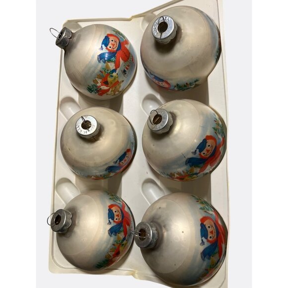 Vintage Corning Glass Works Christmas Ornaments Set Of 6 With  Winter Scenes - Picture 4 of 12